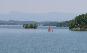 Lake Keowee looking towards the Blue Ridge Mountains.